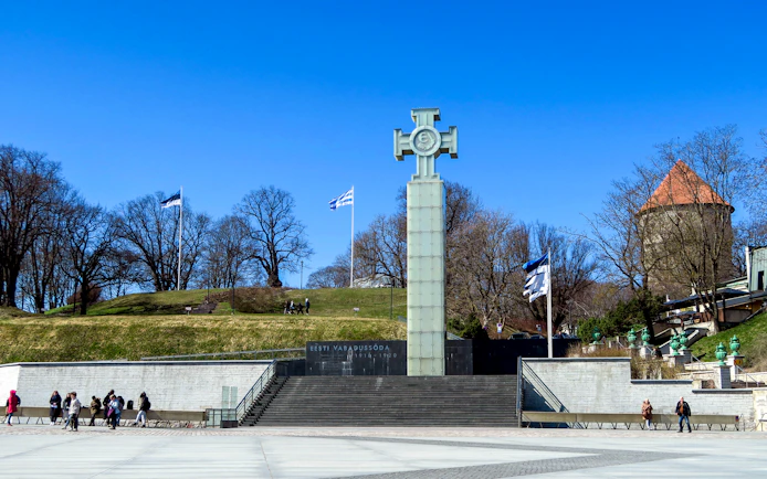 Freedom Square in Tallinn, Estonia, featuring the War of Independence Victory Column.