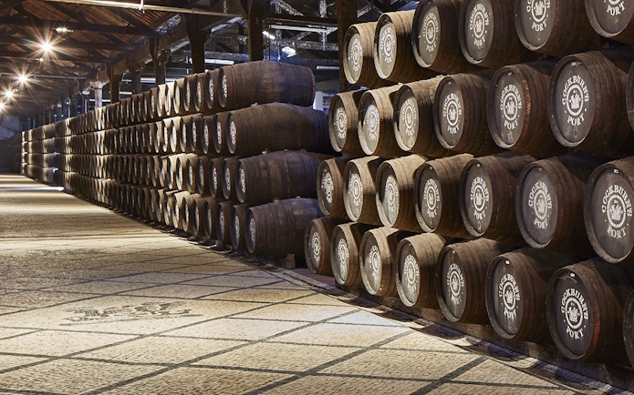Barrels of Cockburn's Port in a cellar during the English tour and Super Premium tasting.