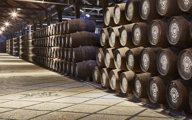 Barrels of Cockburn's Port in a cellar during the English tour and Super Premium tasting.
