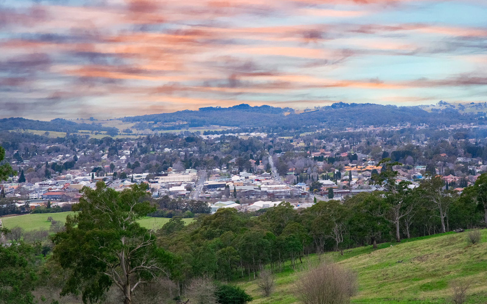 Panoramic views of Bowral in NSW Southern Highlands Australia colourful nice sky