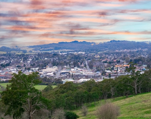 Panoramic views of Bowral in NSW Southern Highlands Australia colourful nice sky
