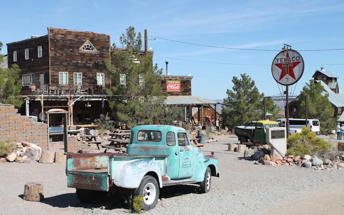 El Dorado Canyon Ghost Town with vintage truck and Texaco sign near Las Vegas.