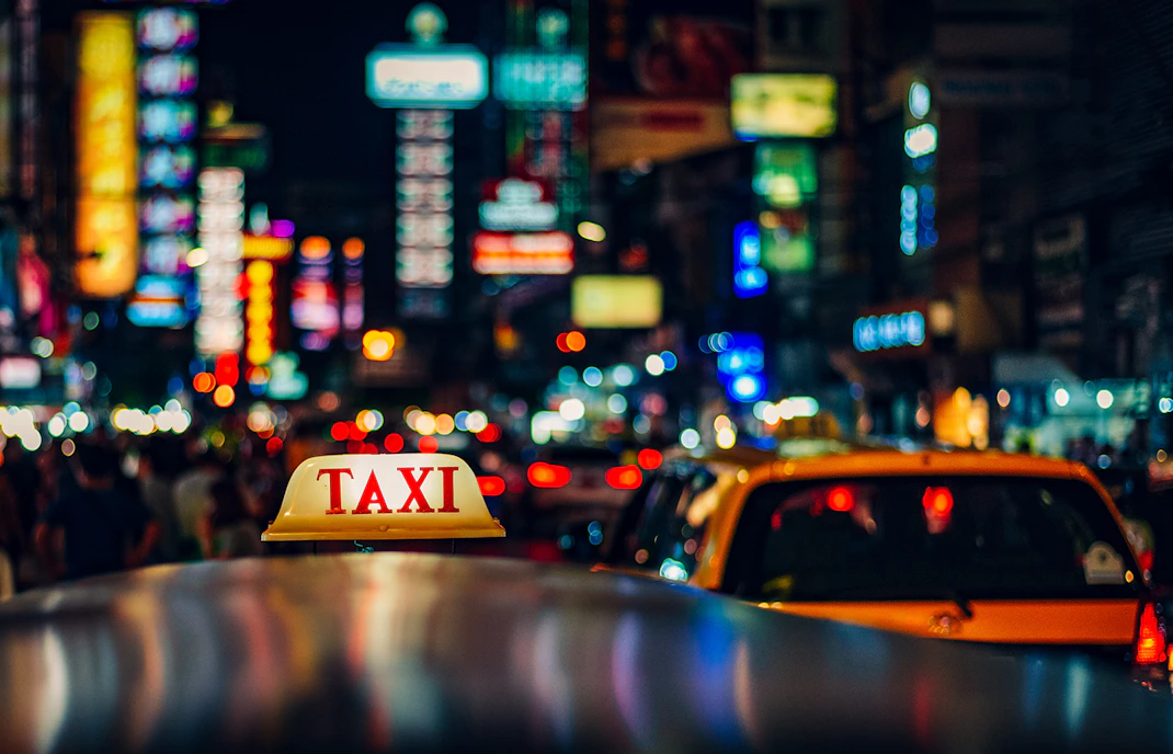 Taxi stand at night