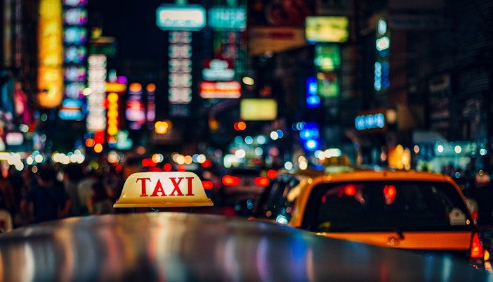 taxi at night in city
