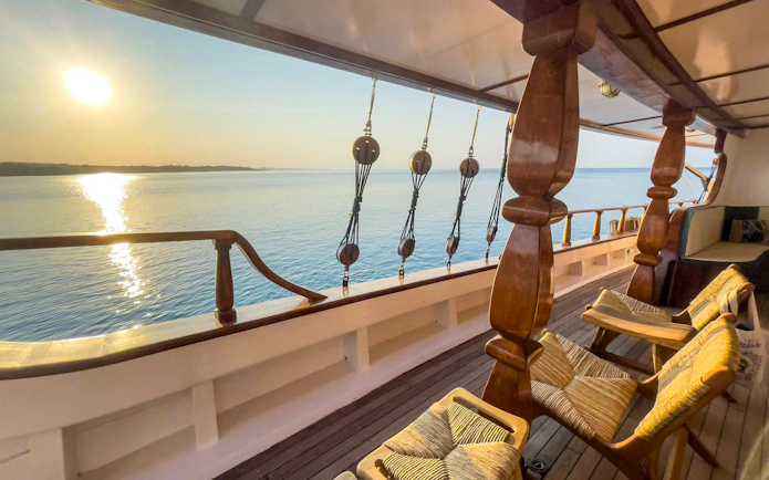 Sunset view from a boat deck on the Blue Lagoon cruise, Ayia Napa, Cyprus.