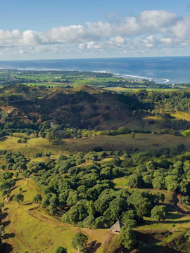 Aerial view of lush landscapes and coastline at Bel Ombre Natural Reserve, Mauritius.