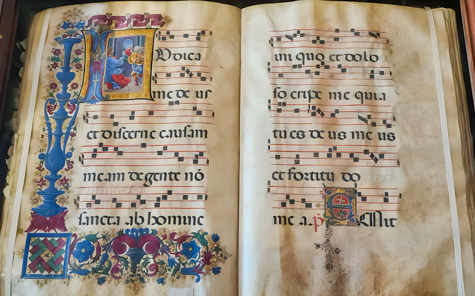 Illuminated manuscript with musical notation at Siena Duomo Complex.