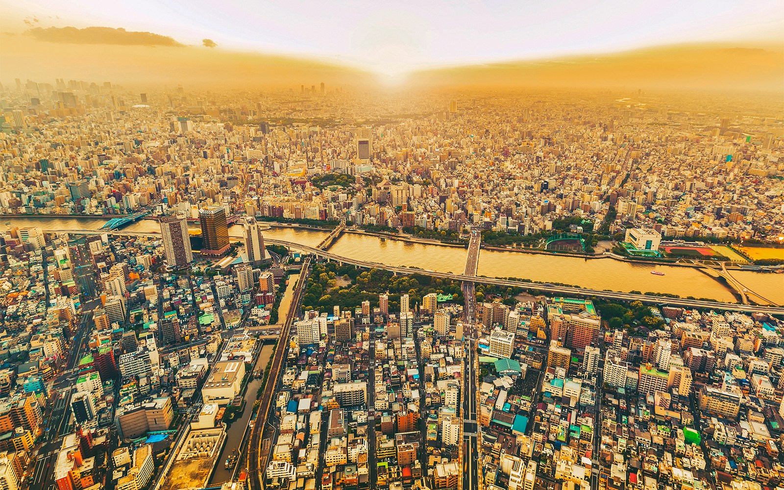 Sumida River at sunset from Tokyo Skytree