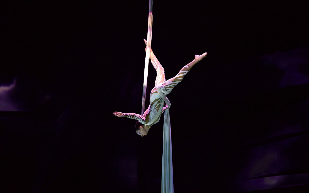 Aerial performer at La Perle by Dragone show in Dubai.