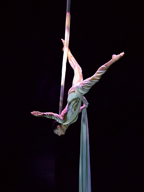 Aerial performer at La Perle by Dragone show in Dubai.