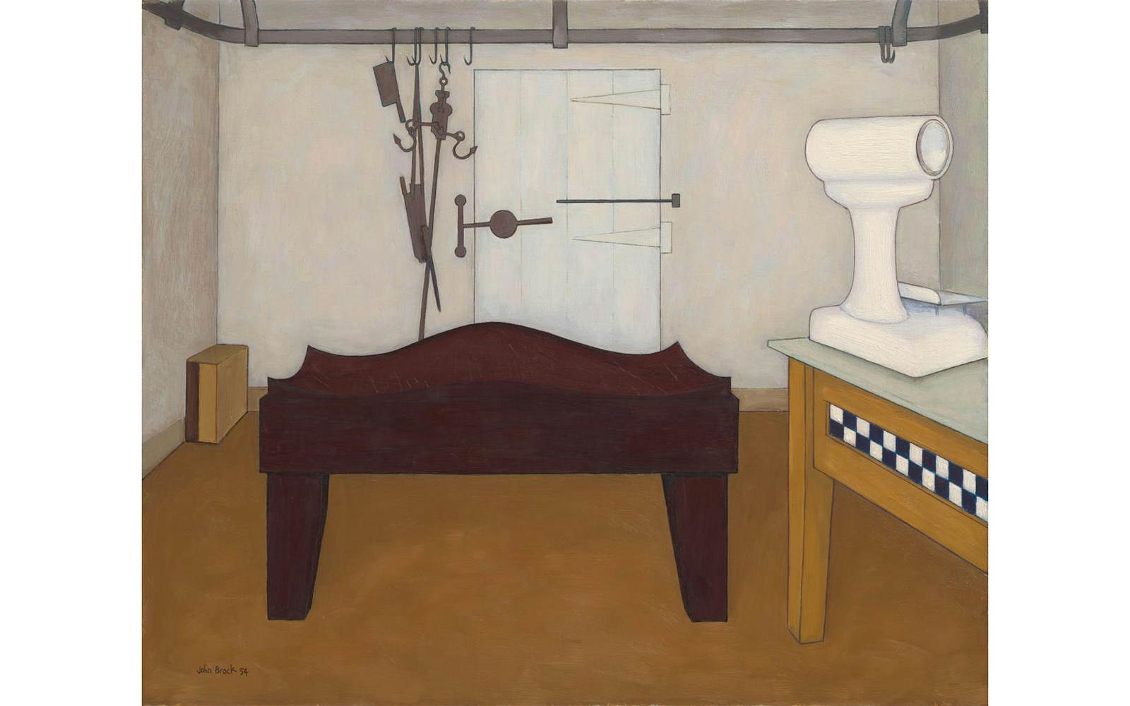 Interior scene from "The Block" by John Brack, featuring a butcher's shop at the National Gallery of Victoria.