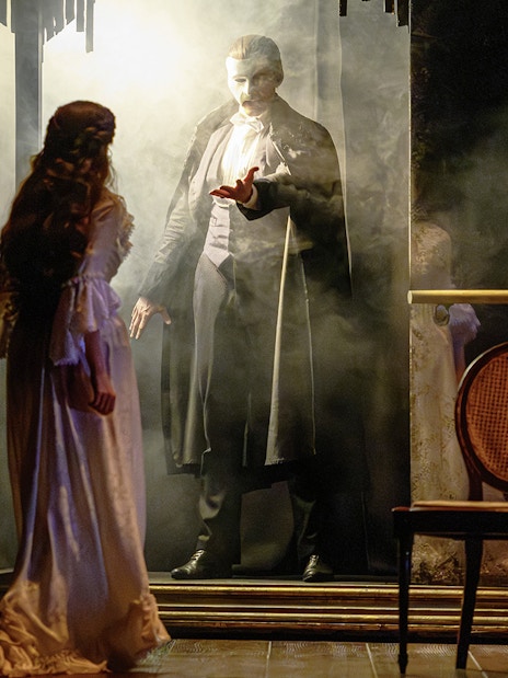 Phantom and Christine on stage in Vienna's "The Phantom of the Opera" musical.
