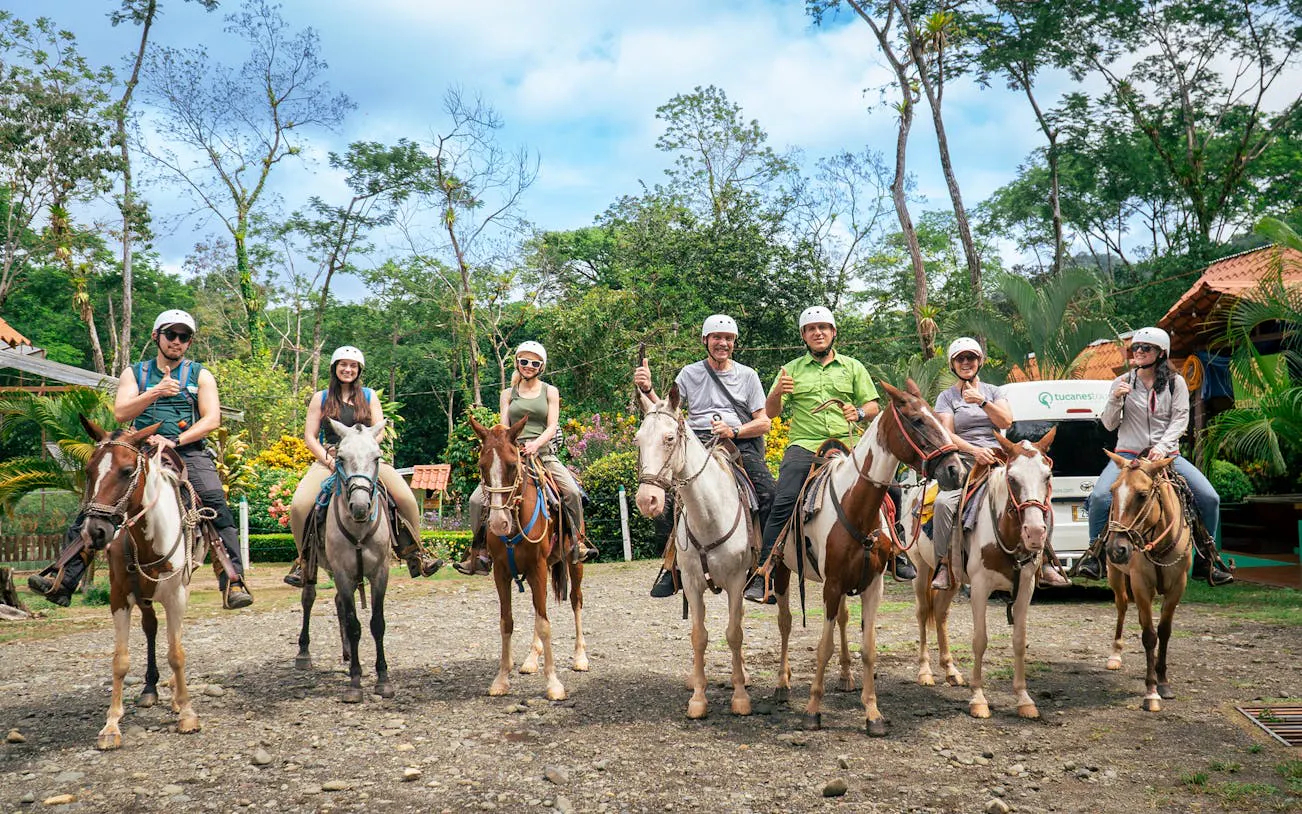 Group on horseback ready for jungle tour in Manuel Antonio.
