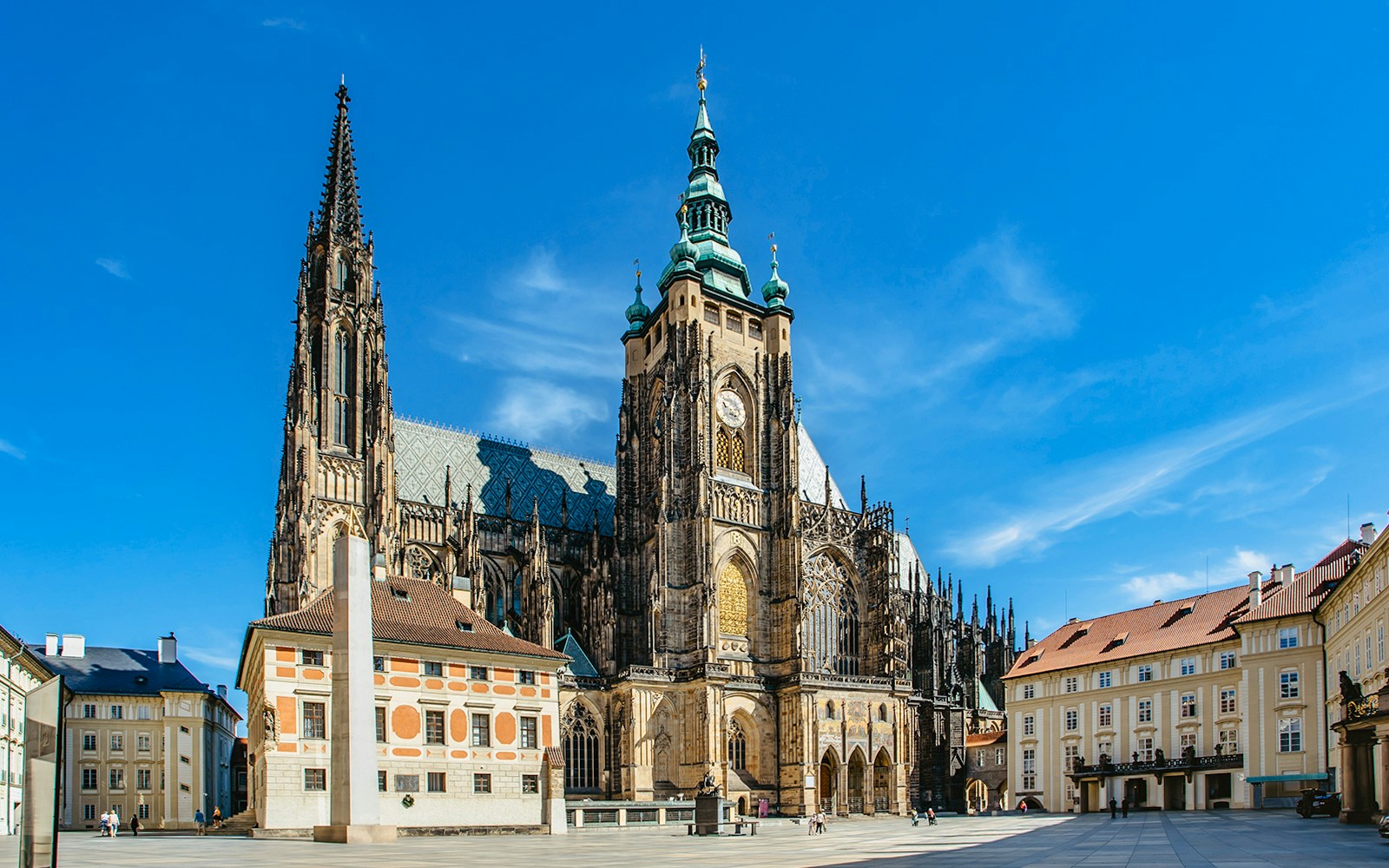 St Vitus Cathedral exterior with Gothic architecture in Prague, Czech Republic.