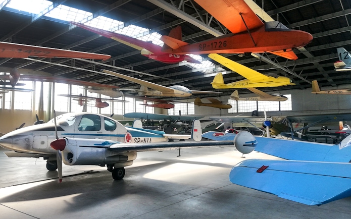 Vintage aircraft display at the Polish Museum of Aviation in Krakow.