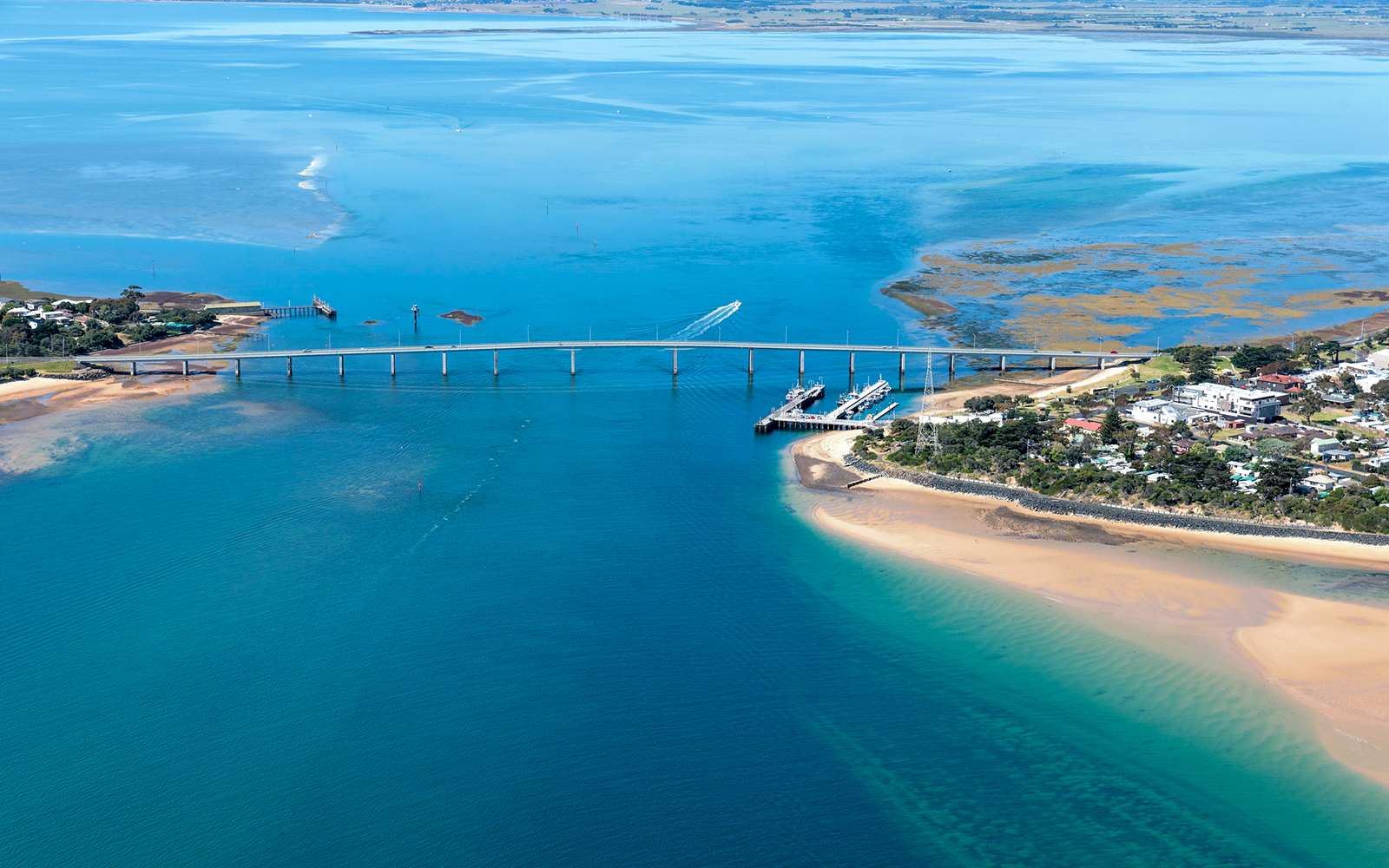 Aerial view of San Remo bridge, Phillip Island
