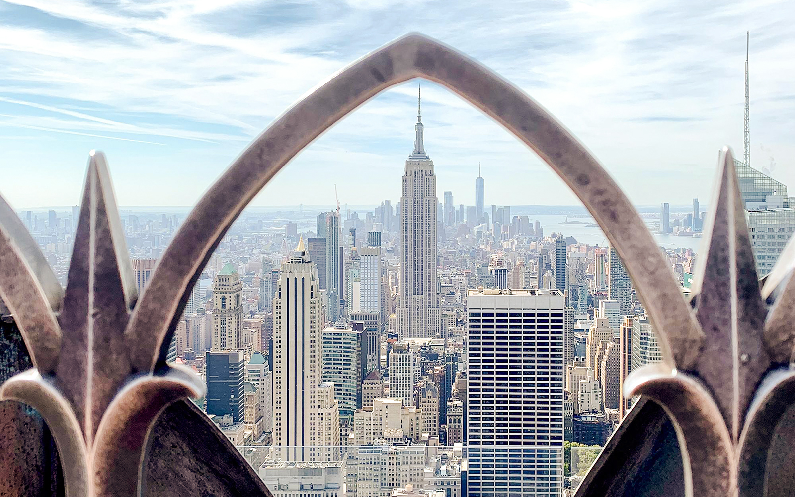 New York City skyline with Empire State Building from Top of the Rock observation deck.
