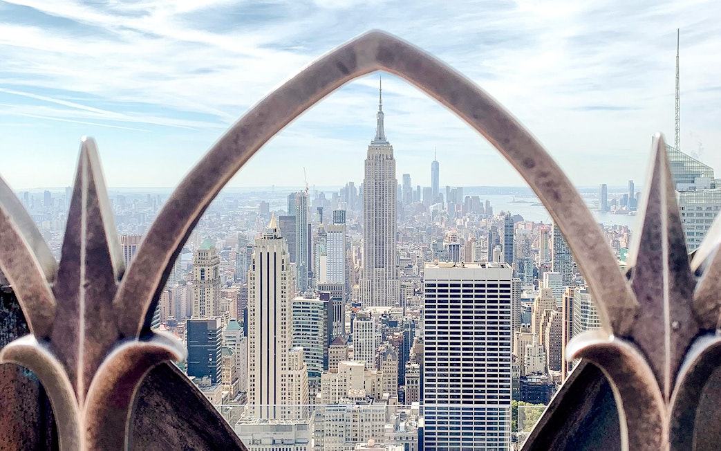 New York City skyline with Empire State Building from Top of the Rock observation deck.
