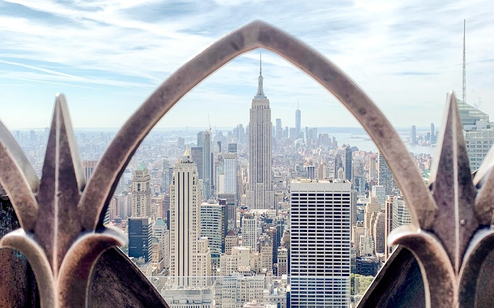 New York City skyline with Empire State Building from Top of the Rock observation deck.