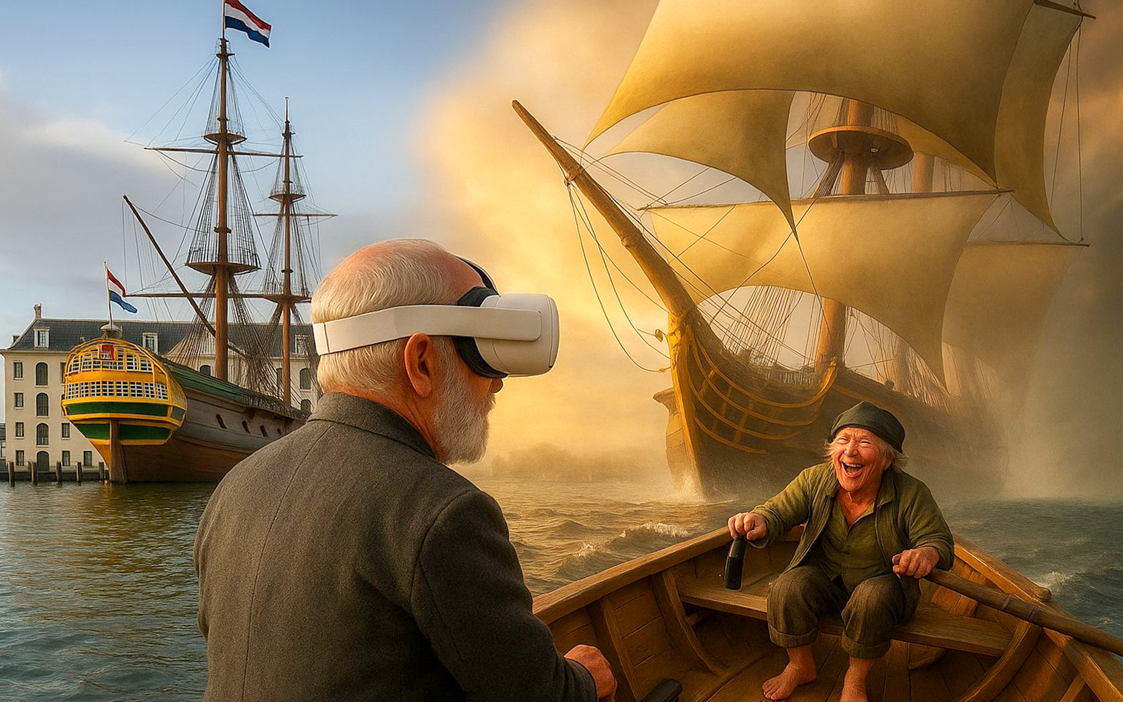 Guests experiencing 17th Century Historic Luxury VR Cruise in Amsterdam.