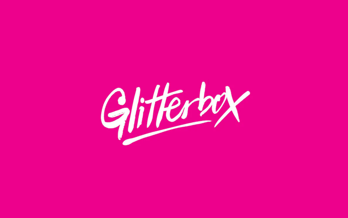 Glitterbox logo on pink background for Hï Ibiza Sundays.