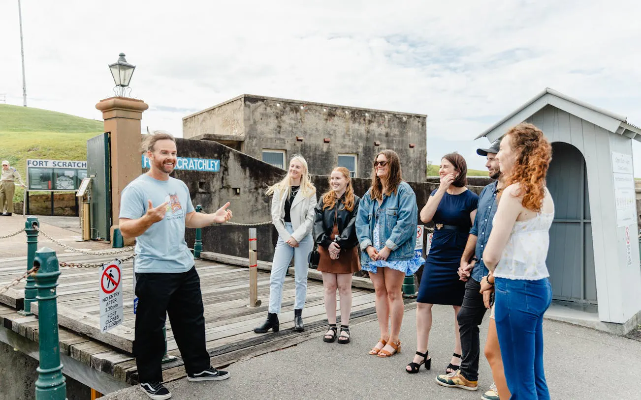 Tour guide with group at Fort Scratchley, Newcastle.