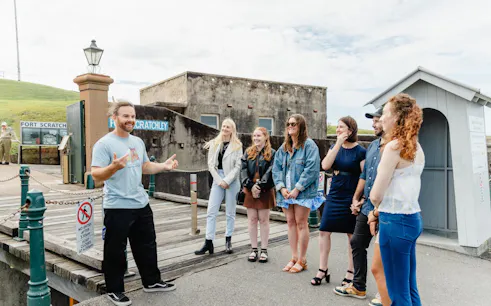 Tour guide with group at Fort Scratchley, Newcastle.