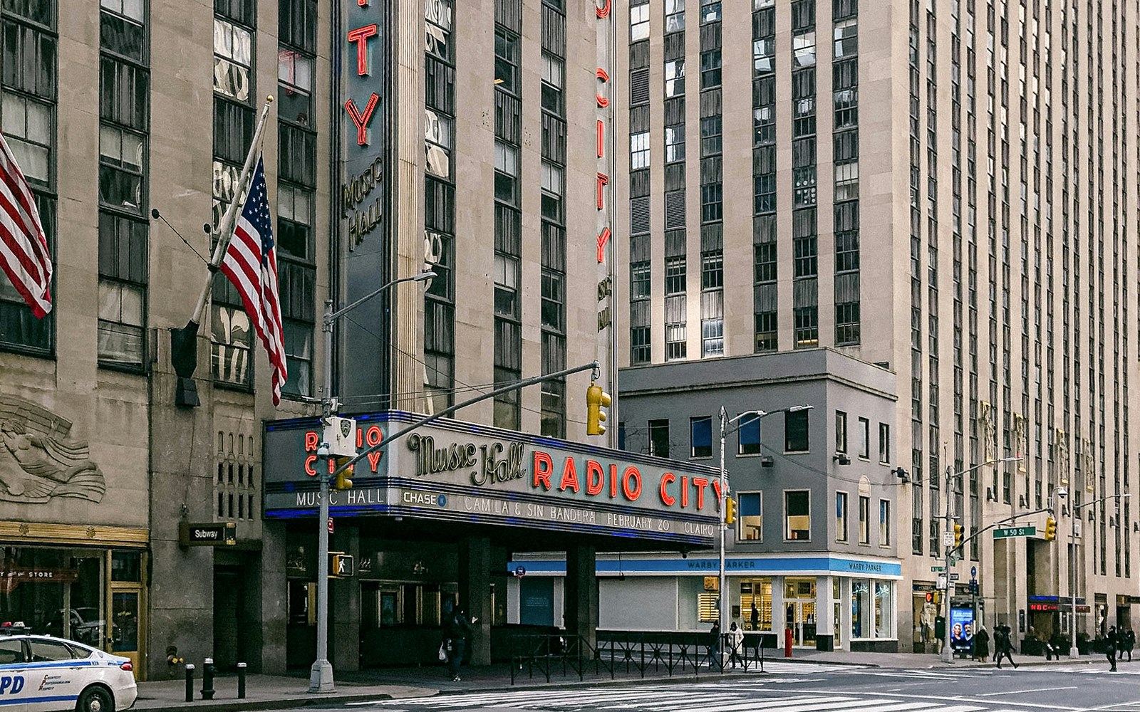 Radio City Music Hall exterior view during Rockefeller Center guided tour in New York City.