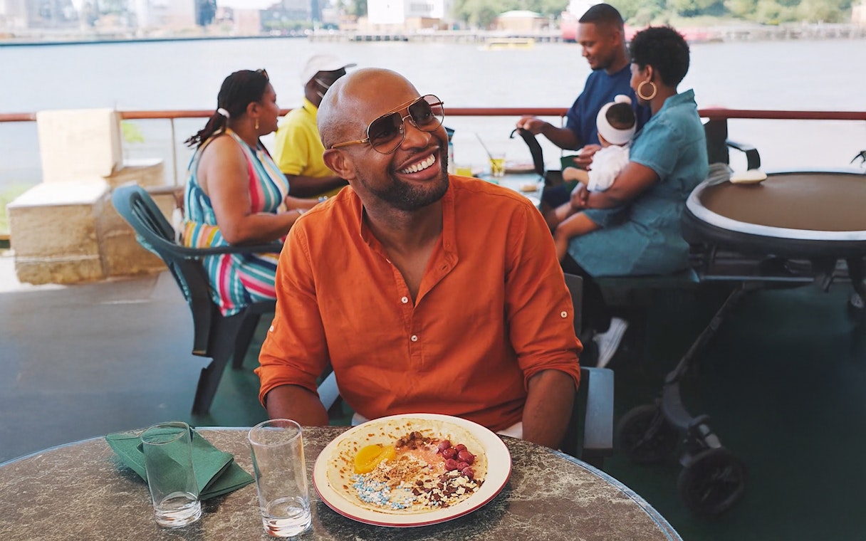 Guests enjoying pancakes on a cruise in Rotterdam.