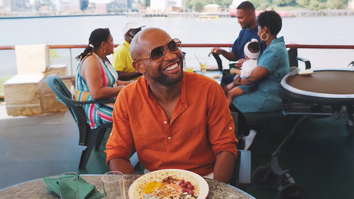 Guests enjoying pancakes on a cruise in Rotterdam.