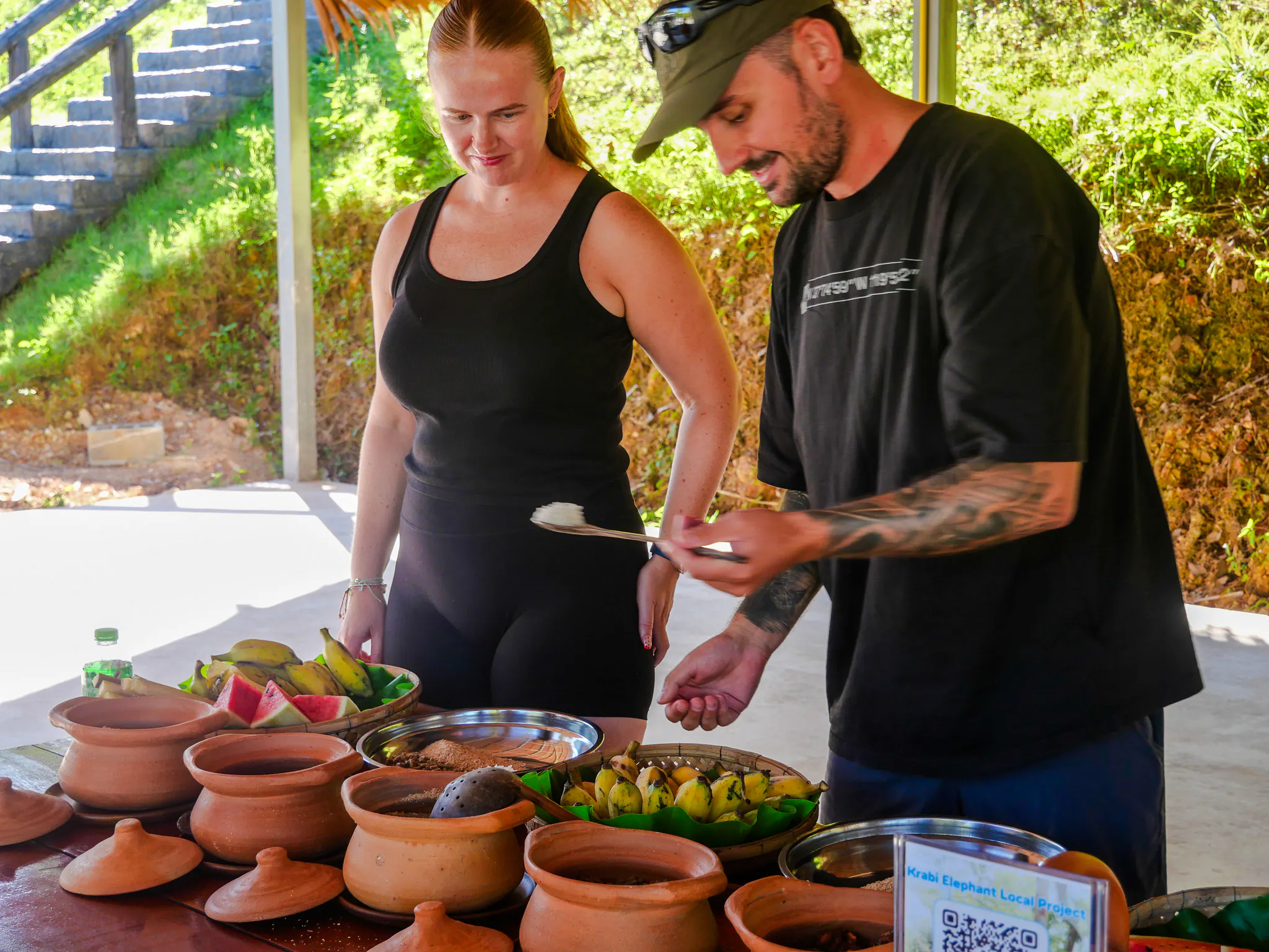 Participants preparing food at Krabi Elephant Local Project workshop, Krabi.