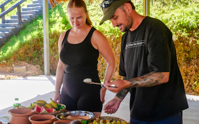 Participants preparing food at Krabi Elephant Local Project workshop, Krabi.