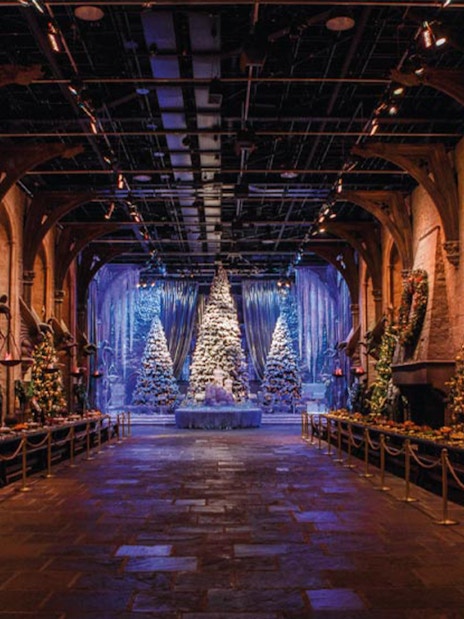 Great Hall decorated for Christmas at Harry Potter Studio, London.