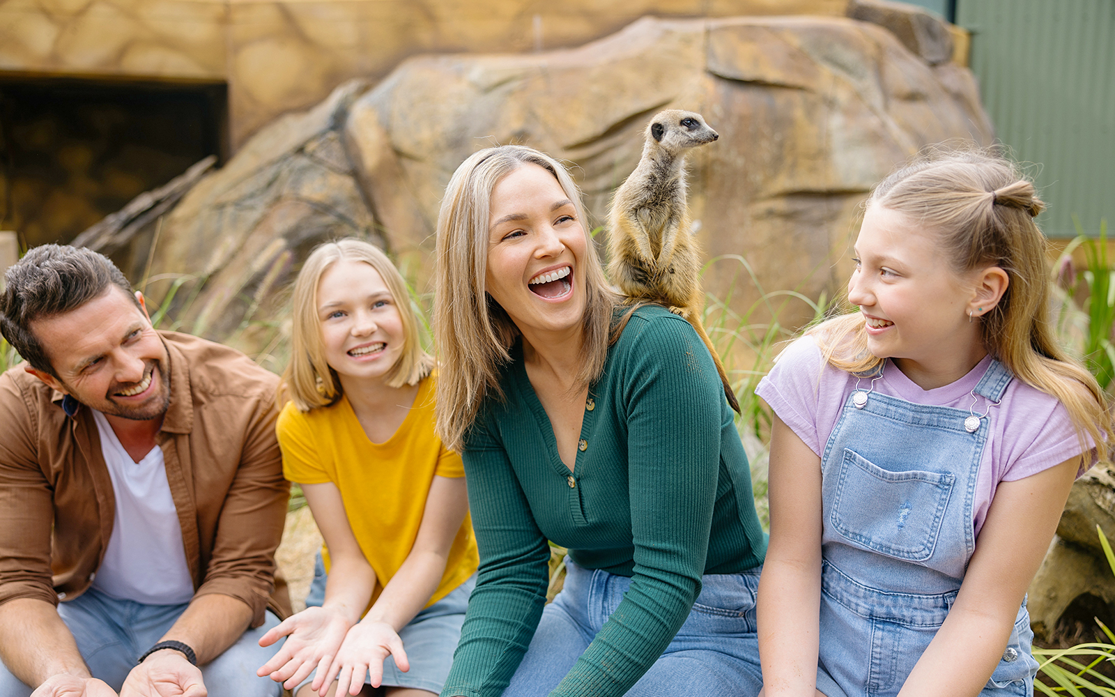 A family with meerkats at Paradise Country