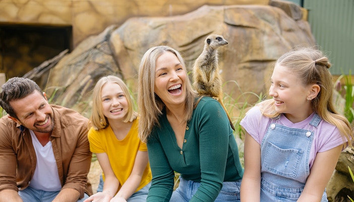 A family with meerkats at Paradise Country