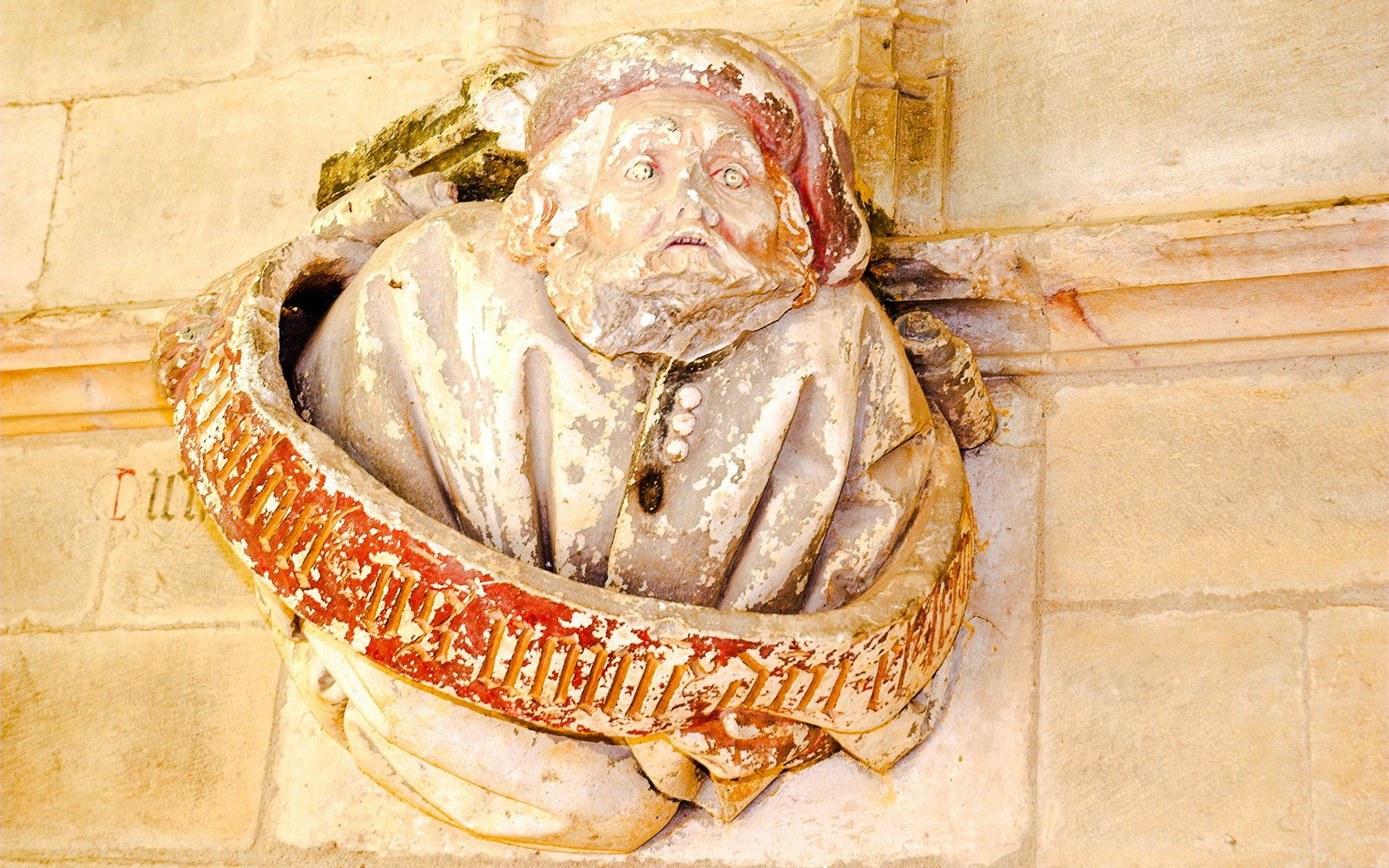 Stone sculpture detail at Abbaye de Cluny, Lyon, France.