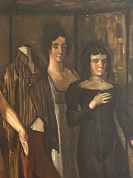 Women in period dresses in a painting at Reina Sofia Museum, Madrid.