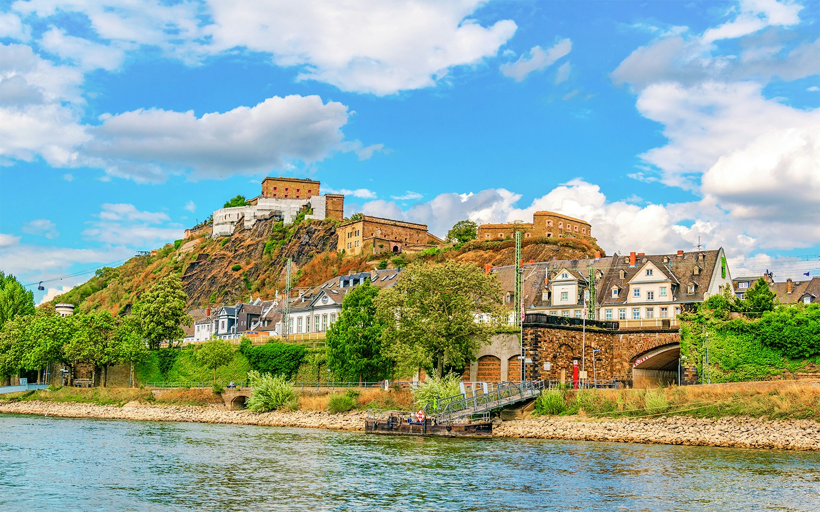 Ehrenbreitstein Fortress overlooking the Rhine River in Koblenz, Germany.