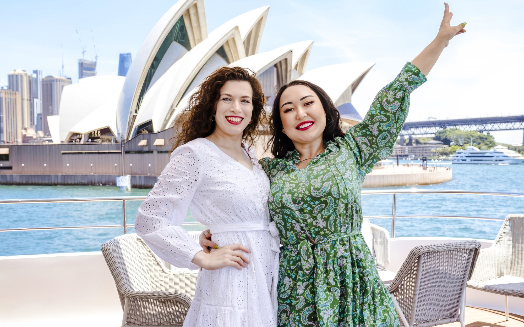 Guests enjoying Chandon Harbour Long Lunch on The Jackson with Sydney Opera House in view.
