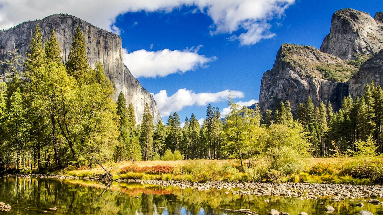 Yosemite National Park with El Capitan and Merced River in view.