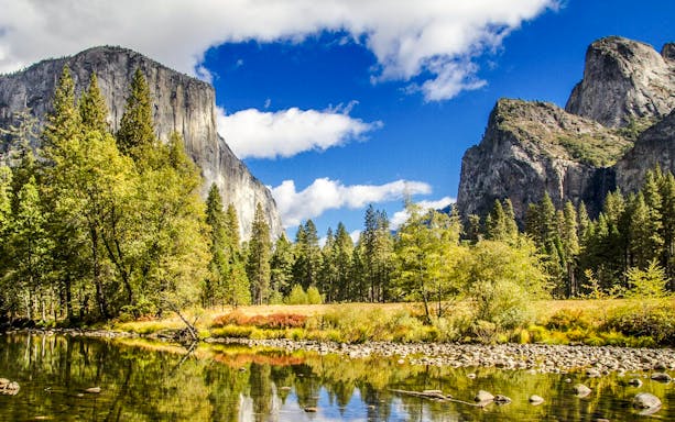 Yosemite National Park with El Capitan and Merced River in view.