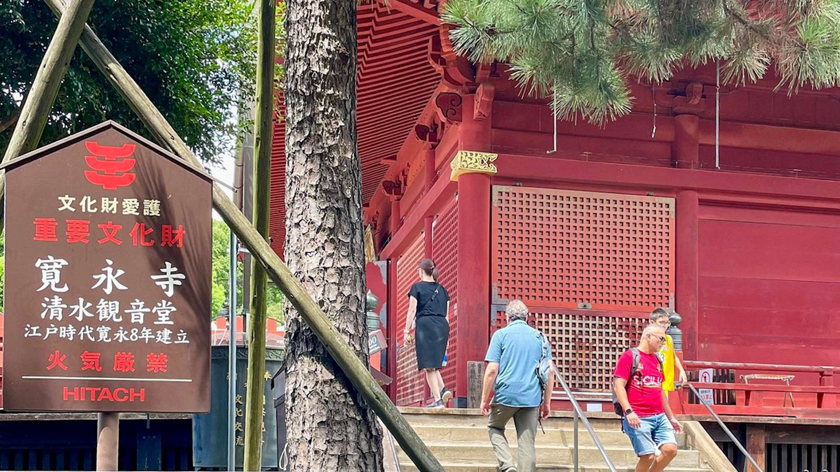 Visitors at Kiyomizu Kannon-do Temple in Ueno Park, Tokyo, during a private tour.