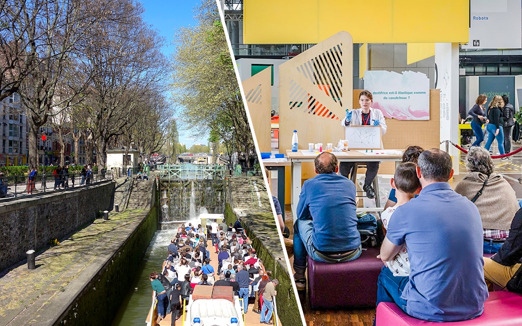 Canal boat tour in Paris and science workshop at a museum.