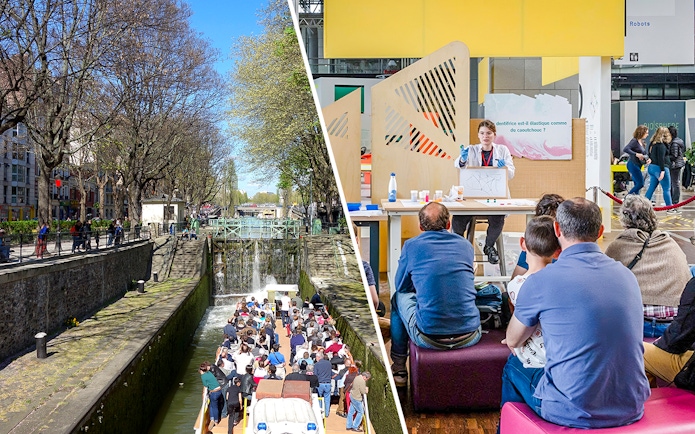 Canal boat tour in Paris and science workshop at a museum.