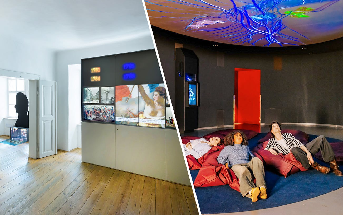 Mozarthaus exhibit and Haus der Musik interactive display in Vienna.