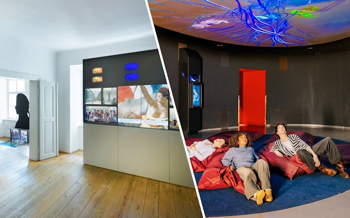Mozarthaus exhibit and Haus der Musik interactive display in Vienna.