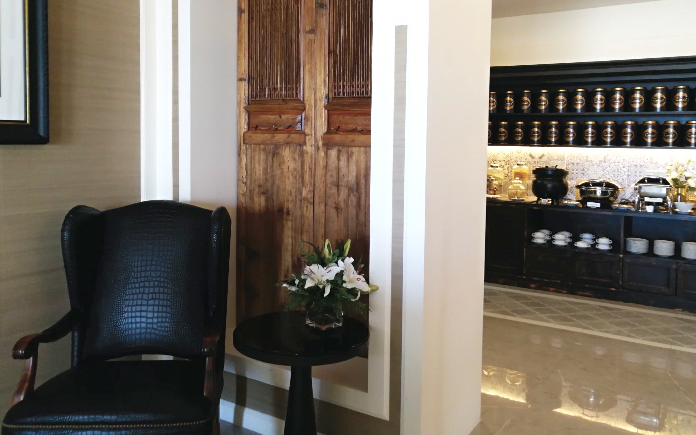 Coral Executive Lounge seating area and buffet at Phuket International Airport T1 Domestic.