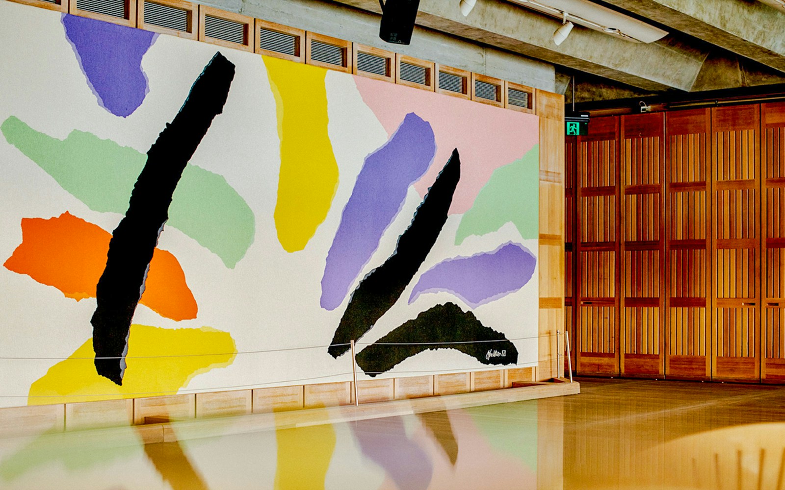 Colorful abstract mural in the Utzon Room, Sydney Opera House.