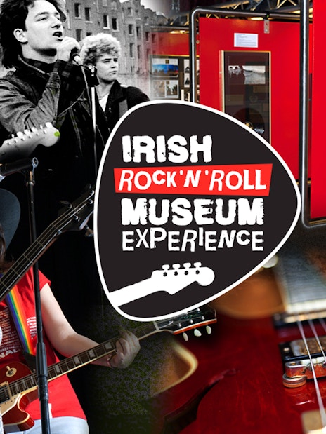 Irish Rock 'N' Roll Museum exhibit with guitars and band memorabilia in Dublin.