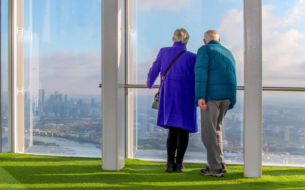 Visitors enjoying the view from The Shard in London.